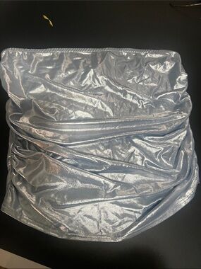 Silver Metallic Strapless Ruched Tube Top